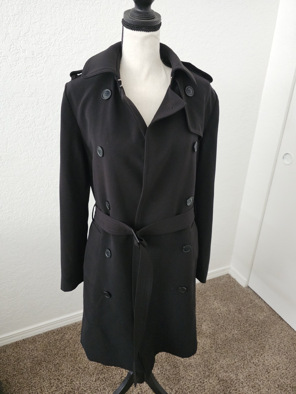 H&M Black Double-Breasted Belted Trench Coat